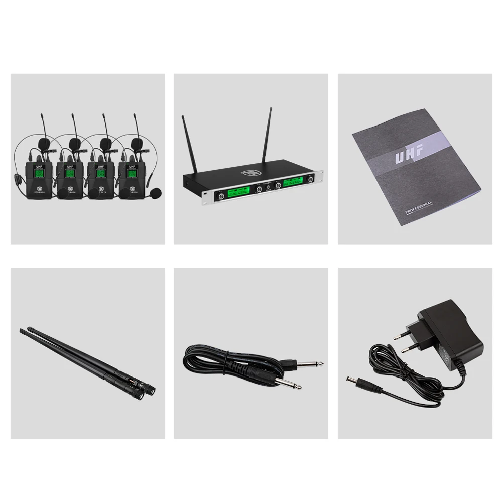 freqüência fixa 4 canais handheld microfone bodypack