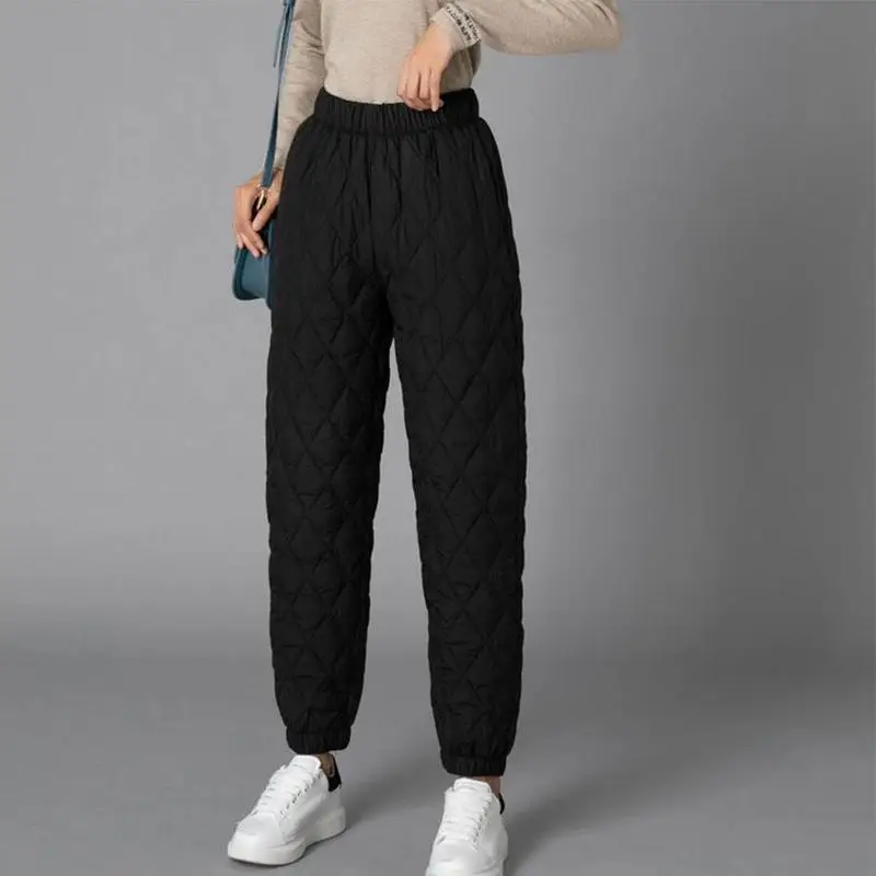 Women Winter Warm Down Cotton Pants Padded Quilted Trousers Elastic Waist Casual Trousers