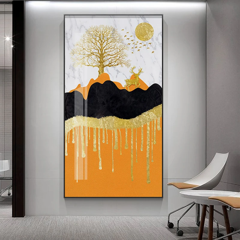 

Abstract Mountain With Light Gold Effect Canvas Painting Modern Art Wall Picture for Living Room Home Decoration posters deer