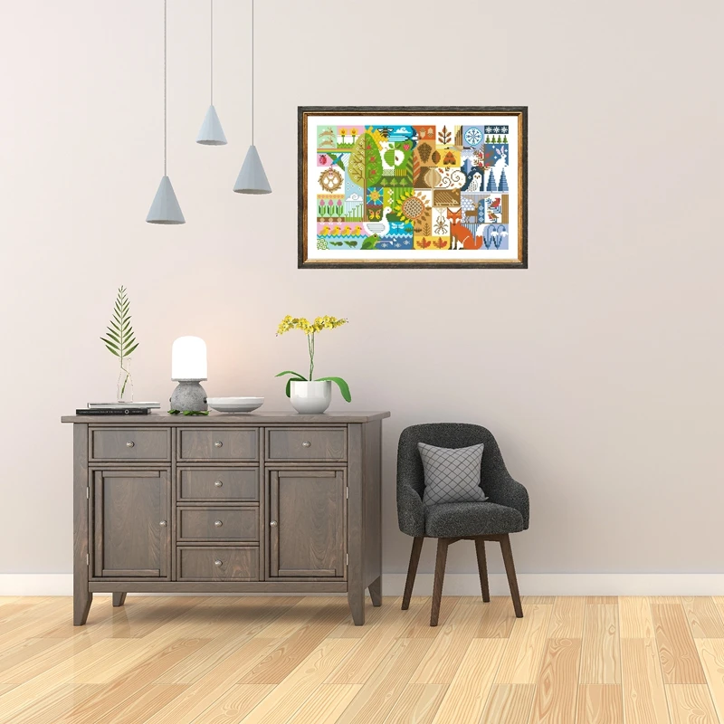 Cross Stitch Kit Embroidery Hoop Cross Stitch Tools Four seasons Cross-stitch embroidery set fox goose design 18ct 14ct 11ct unprint canvas embroider DIY needlework