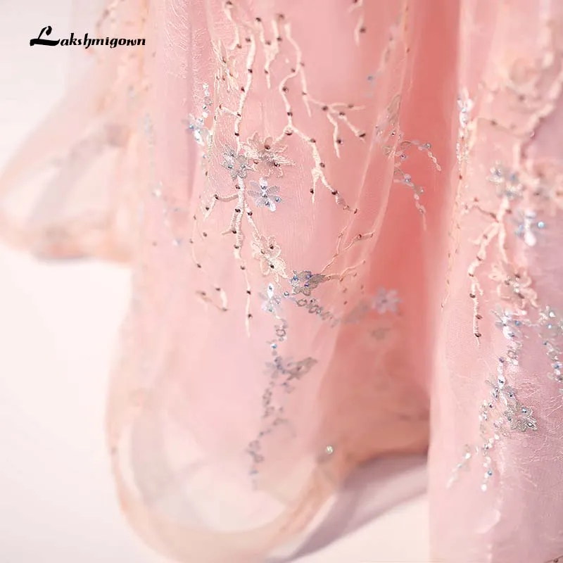 Lakshmigown Романтические Розовые цветы кружевные вечерние платья сексуальные модные трапециевидные v вечерние платья с круглым вырезом Vestido De Noiva