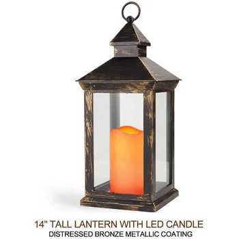 

Decorative Candle Lantern Black Outdoor Waterproof Vintage Battery Powered LED Hanging Lantern For Parties Wedding Indoors Light