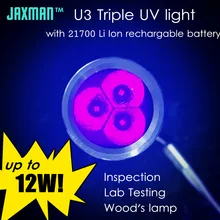 Jaxman U3 Triple LED 12W 21700 Batterie UV Taschenlampe Woods Lampe Banknote Bernstein Öl Leck Inspektion Starke 365nm Freies verschiffen