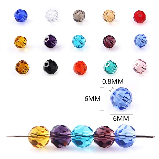 15 Colors 750Pcs/Box Faceted Glass Crystal Beads Bulk-6MM Round Ball Glass  Beads Loose Beading for DIY Jewelry Beads Accessories