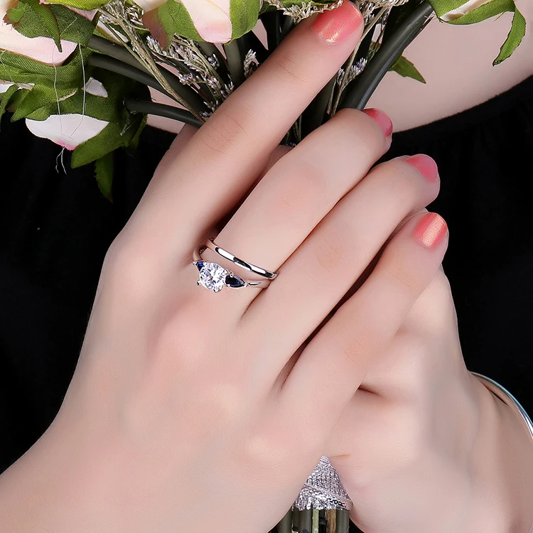 JewelryPalace 3 камня 2.1ct кубического циркония создан синий сапфир Свадебные Обручение кольцо свадебный 925 серебро