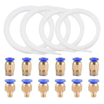 

4 Pieces Ptfe Teflon Tube (2Pcs 1 Meter And 2Pcs 2 Meters) With 6 Pieces Pc4-M6 Quick Fitting + 6 Pieces Pc4-M10 Quick Fittings