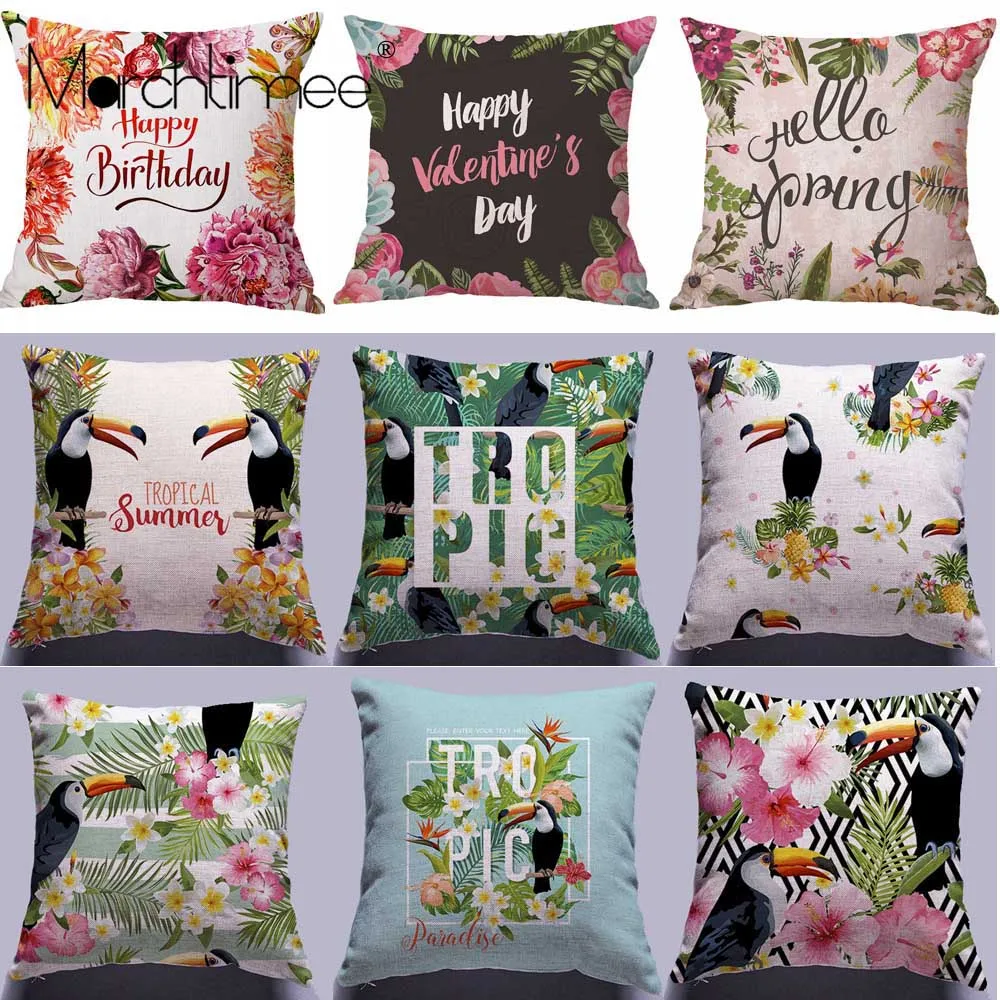 

Tropical Leaf Cushion Cover Polyester Toucans Throw Pillows Sofa Bed Car Hotel Party Home Decor Decoration Decorative Pillowcase