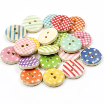 

50pcs/lot 15mm diameter round painting Wooden buttons for clothing DIY gift decorative button for needlework