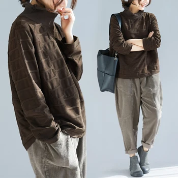 

witner new turtleneck women t-shirts solid loose long-sleeved lady elegant female tops tees outwear coat tops