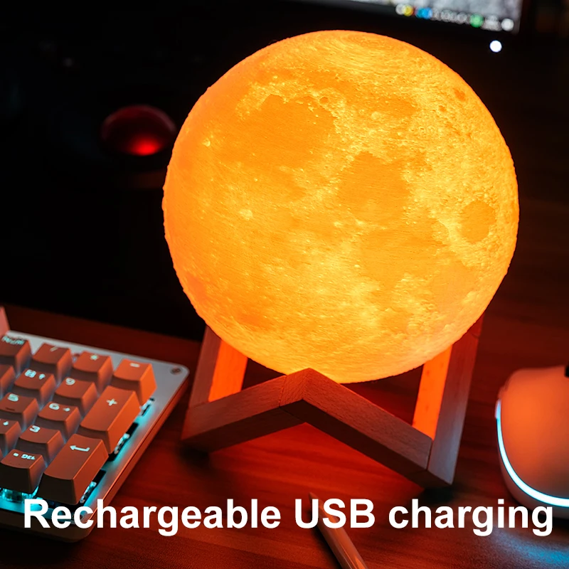 

New Dropship 3D Print Moon Lamp Colorful Change Touch Usb Led Night Light Home Decor Creative Gift