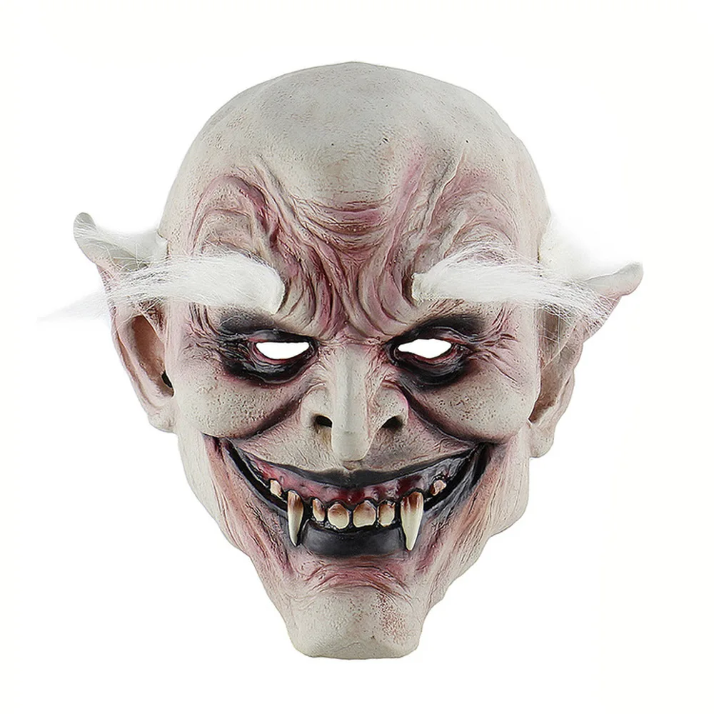 

Halloween white brow old demon horror devil mask vampire foreign trade haunted house dress props latex hood COS props