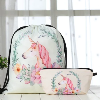 

Hot Sale Printing Schoolbags Unicorn Pattern Women Drawstring Bag For Student Drop Shipping