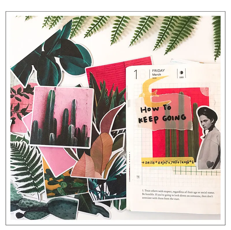 15Pcs/Pack Diary Broad Leaves Green Planting Bamboo Sticker DIY Craft Scrapbooking Album Journal Planner Decorative Stickers