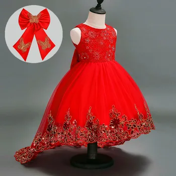 

Summer Big Bow Evening Dresses Girl Embroidery Child Girl Princess Dress Children Clothing Party Wedding Prom Dresses 10 12 Year