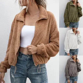 

Autumn Winter Women Lapel Collar Double-side Fleece Drawstring Loose Short Coat Women's Coat Jacket Streetwear Ladies Overcoat