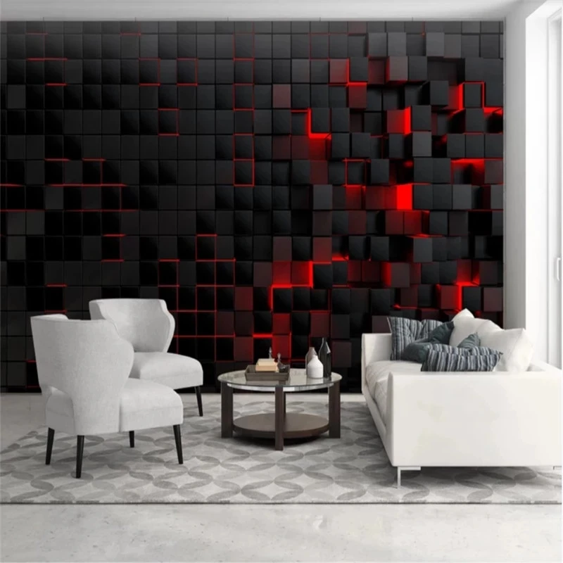 Fondos de pantalla de tecnología moderna personalizados para sala de estar,  papel de pared 3D, luz roja brillante, cubos negros, Mural de pared, papel  tapiz, decoración del hogar - AliExpress Mejoras para