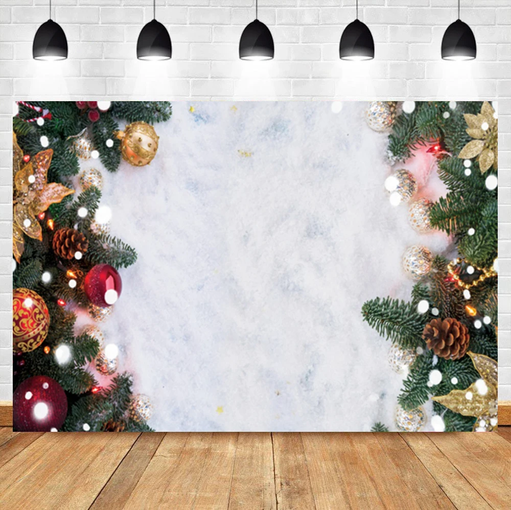 

Laeacco Winter Christmas Branch Snow Birthday Portrait Custom Backdrop Photographic Photo Background For Photo Studio