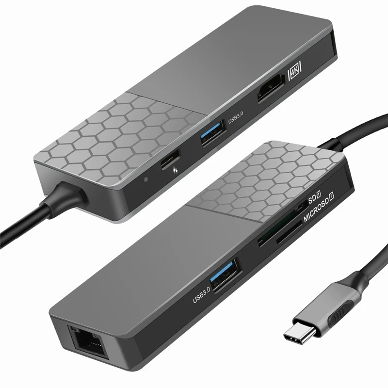 

S SKYEE 7-in-1 USB-C Docking Station Hub Adapter for Laptop with 2*USB 3.0 Type-C PD/4K HD Display/Ethernet port/Card Reader