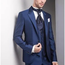 

2022 New Arrival Peak Lapel Men's Navy Blue Suits Custom Made Hot Selling One Button Fashion Casual Wear Blazer 3 Pieces Skinny