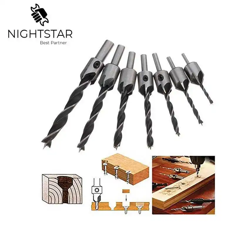 7X Wood 5 Flute HSS Countersink Drill Bit Set 3 4 5 6 7 8 10mm Carpentry Tool UK