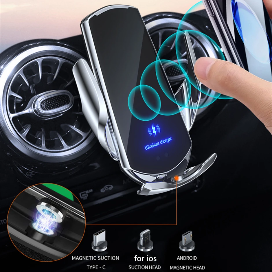 Automatic 15W Qi Car Wireless Charger for iPhone 12 11 XS XR X 8 Samsung S20 S10 Magnetic USB Infrared Sensor Phone Holder Mount