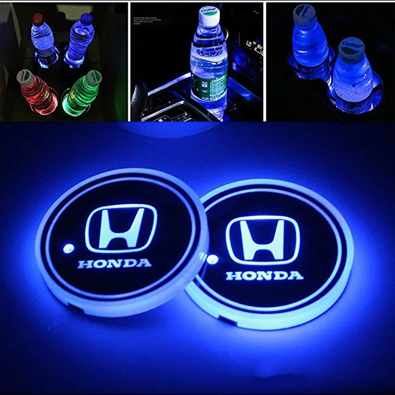 

2Pcs Car Led Cup Light Mat Car Logo Led Atmosphere Light LED Cup Drink Holder For Hondas Mugen Power Accord CRV Hrv Jazz