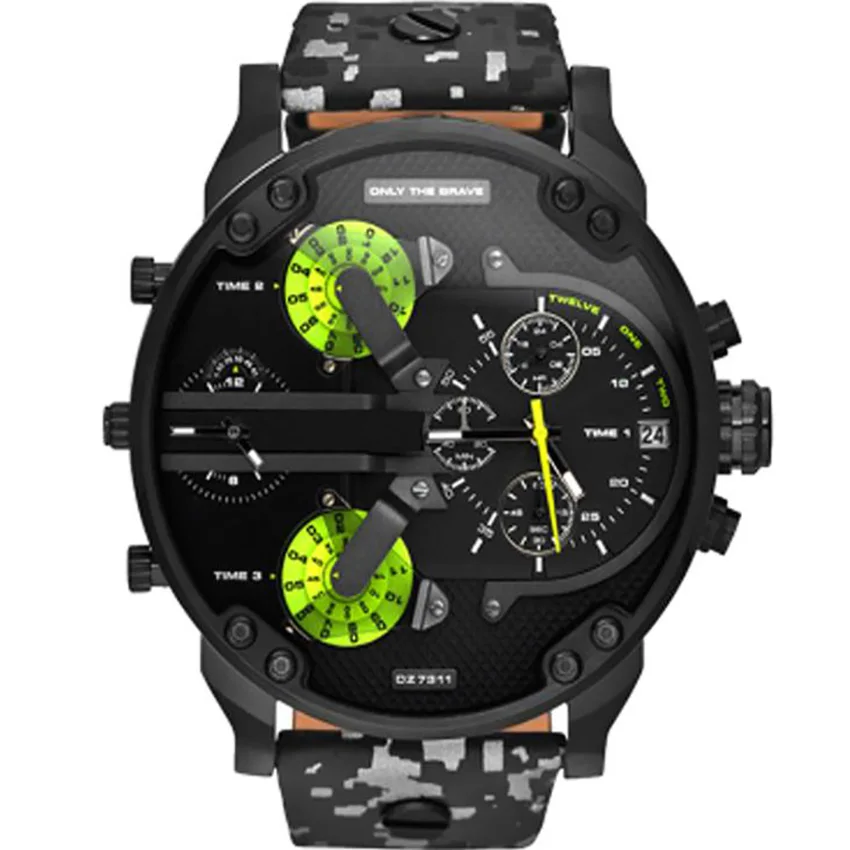 

watch men metal Large Dial parnis Double Time Zone horloges mannen Alloy Quartz Watch Luxury Steel Belt Folding Clasp Men Watch