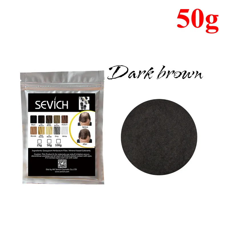 Dark brown-50g Кератиновые волокна против потери волос от Sevich, 100 г, 10 цветов, волокна для волос, волокна для роста волос, восстановление волос, консилер, спрей, продукт для ухода за волосами, 50 г - Color: Dark brown-50g