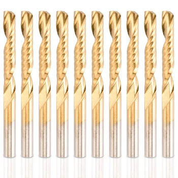 

10 Pack CNC Router Bits Spiral Router Bit Set Titanium Coated End Mill 1/8 Shank Single 1 Flute Milling Cutter Engraving