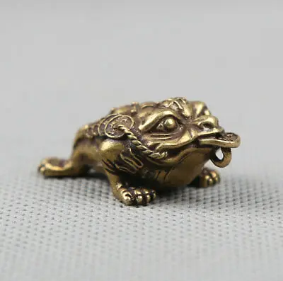 1.5 "Curio Bronzo Cinese Rospo Dorato Spittor Animale Ricchezza Moneta Piccolo Ciondolo