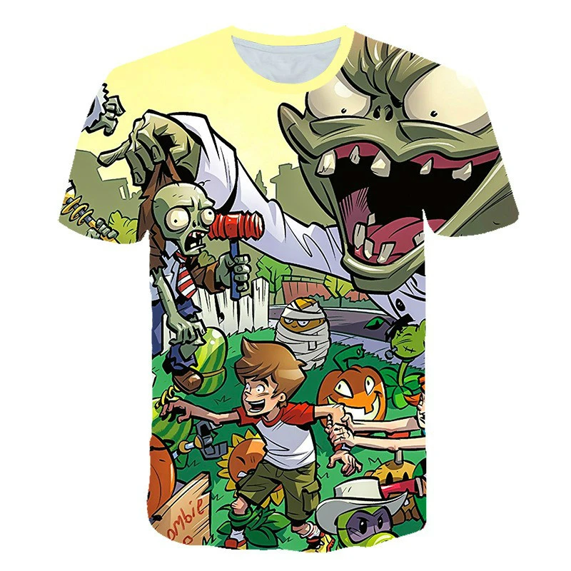 Camiseta zombie de redondo para niños, ropa de dibujo de planta para niño y niña, camiseta zombie, camiseta de dibujos animados de ocio 4t Camisetas| AliExpress