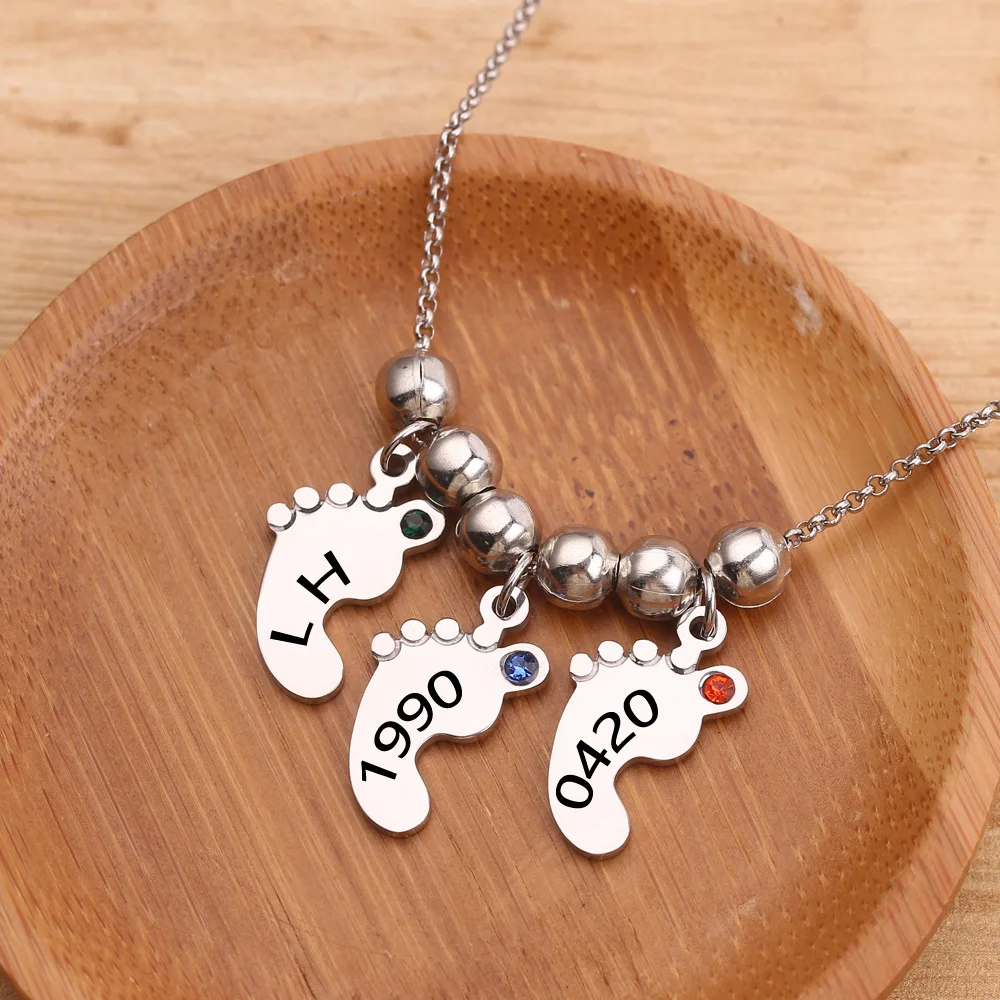 

Custom Necklace Stainless Steel Baby Foot Keepsake Pendant Personalized Mothers Day Gift Mummy Custom Necklace