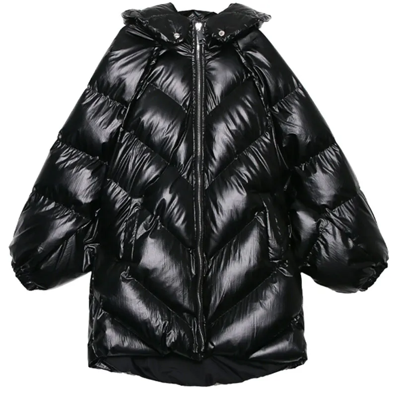 Женские зимние куртки, серебряная Глянцевая куртка, Женская свободная теплая куртка большого размера, пальто, модная верхняя одежда abrigos mujer invierno - Цвет: black