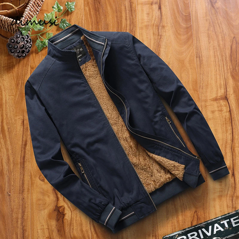 DIMUSI Fleece Jackets Mens Pilot Bomber Jacket Warm Male Fashion Baseball Hip Hop Coats Slim Fit Thermal Coats Mens Clothing