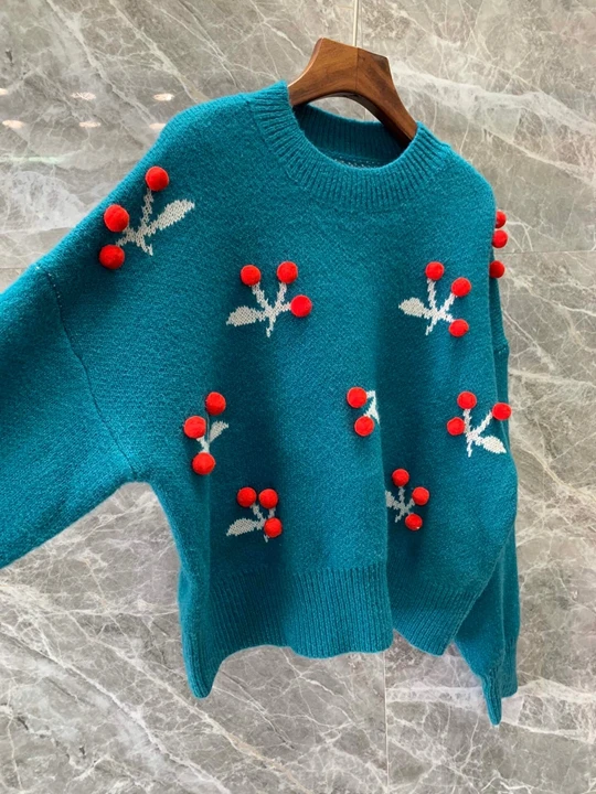 Зимний женский пуловер свитер свободный свитер 1207 Вишня