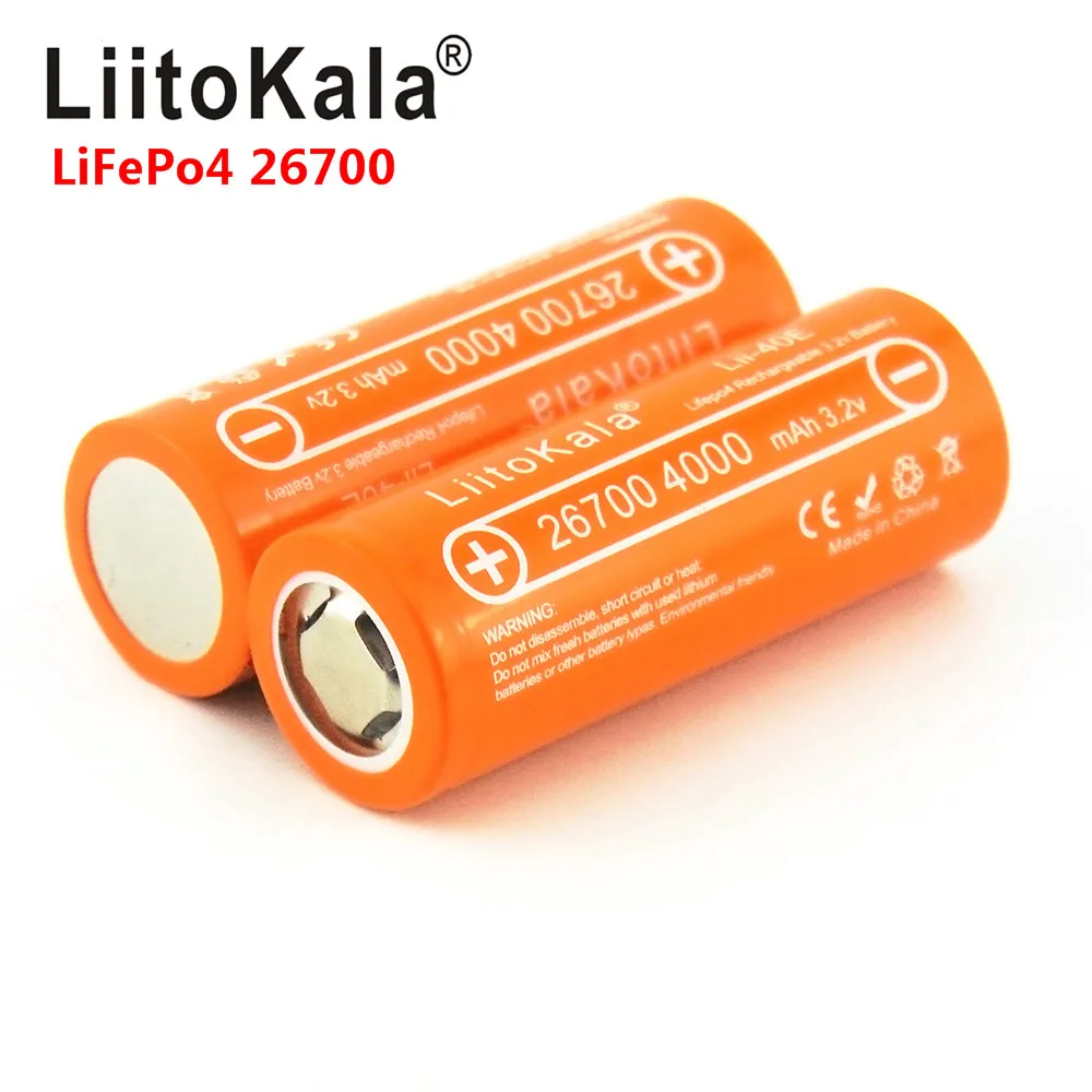 LiitoKala Lii-40E 3.2V 26700 4000mAh lifepo4 rechargeable battery 10A rate discharge Sheets replacement Instead of 26650 | Электроника