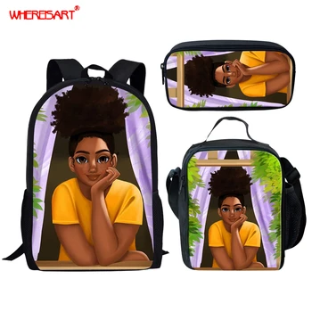 

WHEREISART Popular Black Girl Magic Pattern School Bag African Backpack for School Girls Campus Schoolbags Mochilas Feminina