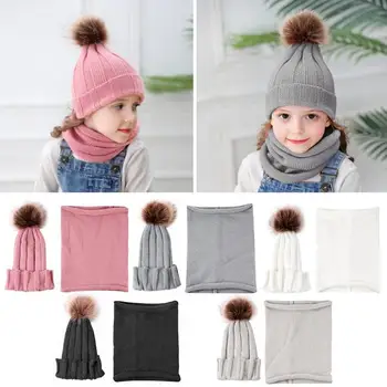 

2pcs/Set Newborn Baby Winter Autumn Warm Knitted Crochet Cap Boy Girl Baby Pompom Woolen Hat Cap+Collar Scarf