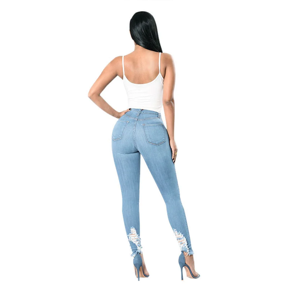 High Waist Jeans For Women Slim Stretch Holes Denim Bodycon Skinny Push Up Jeans Ripped Women's Jeans Multiple Colour 3XL zara jeans