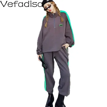 

Vefadisa 2020 Fall Plus Size Sweatshirt Two Piece Set Women Zipper Decoration Drawstring Top + Elastic Waist Women Pants QYF4051