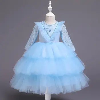 

Lace Princess Flower Girl Dresses For Wedding Communion Gown Birthday Party Dress Girl Beading Decoration Long Banquet Dress