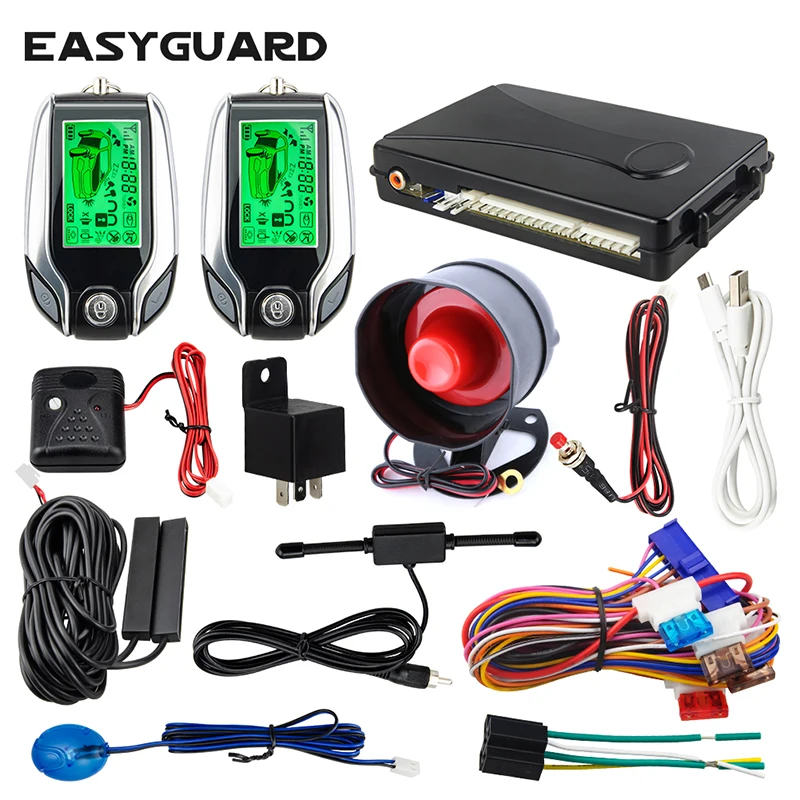 EASYGUARD 2 way car alarm pke keyless entry lcd pager display vibration alarm universal car auto keyless entry system dc12v