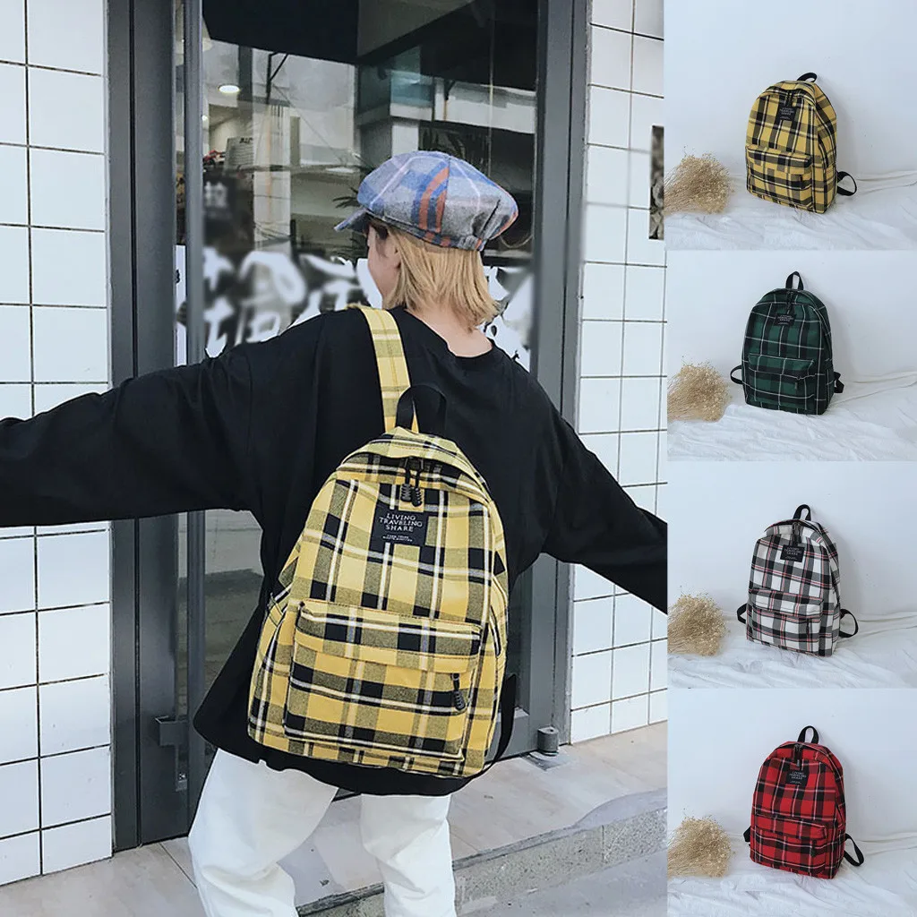 

Women New Bag Female Student College Wind Bag Plaid Canvas Backpack Travel Bag zipper fashion school bags hot#50