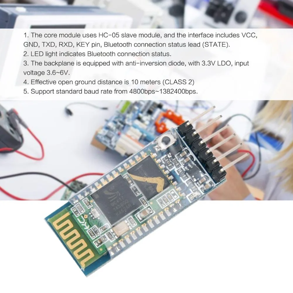 HC-05 6 Pin Bluetooth интегрированный последовательный сквозной модуль Master-Slave беспроводной для Arduino анти-обратная связь DIY