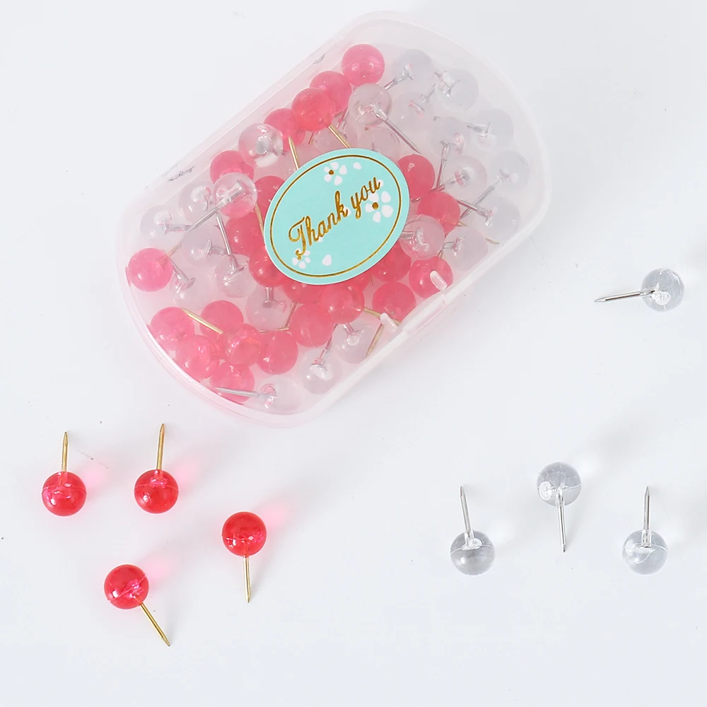 Push Pins TUTU 50 / box red and transparent round nails thumb pins board pins Photo Sketch nails Wall Office supplies H0575