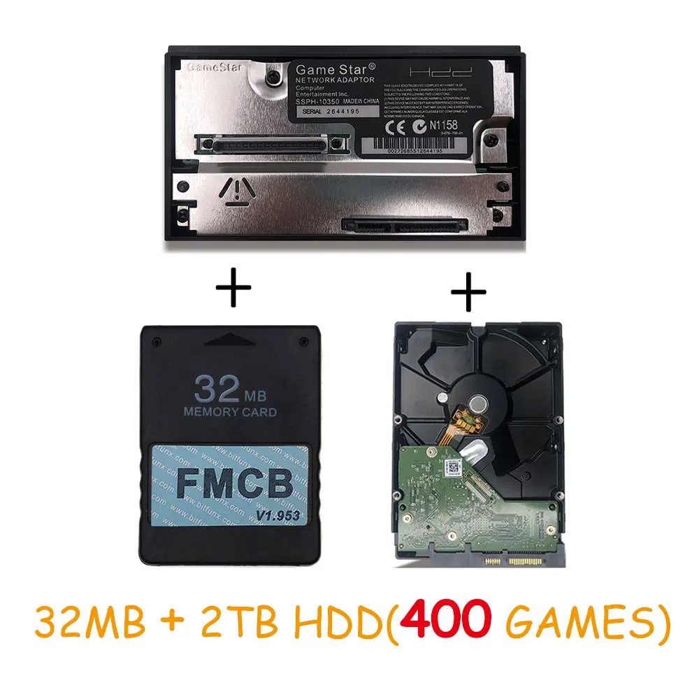 32MB and 2TB Bitfunx FMCB v1.953 8/16/32/64 МБ, Заводская Пломба для PS2+ 3," жесткого диска SATA HDD 80/320/500/1 ТБ/2 ТБ с игр+ GameStar SATA адаптер - Цвет: 32MB and 2TB