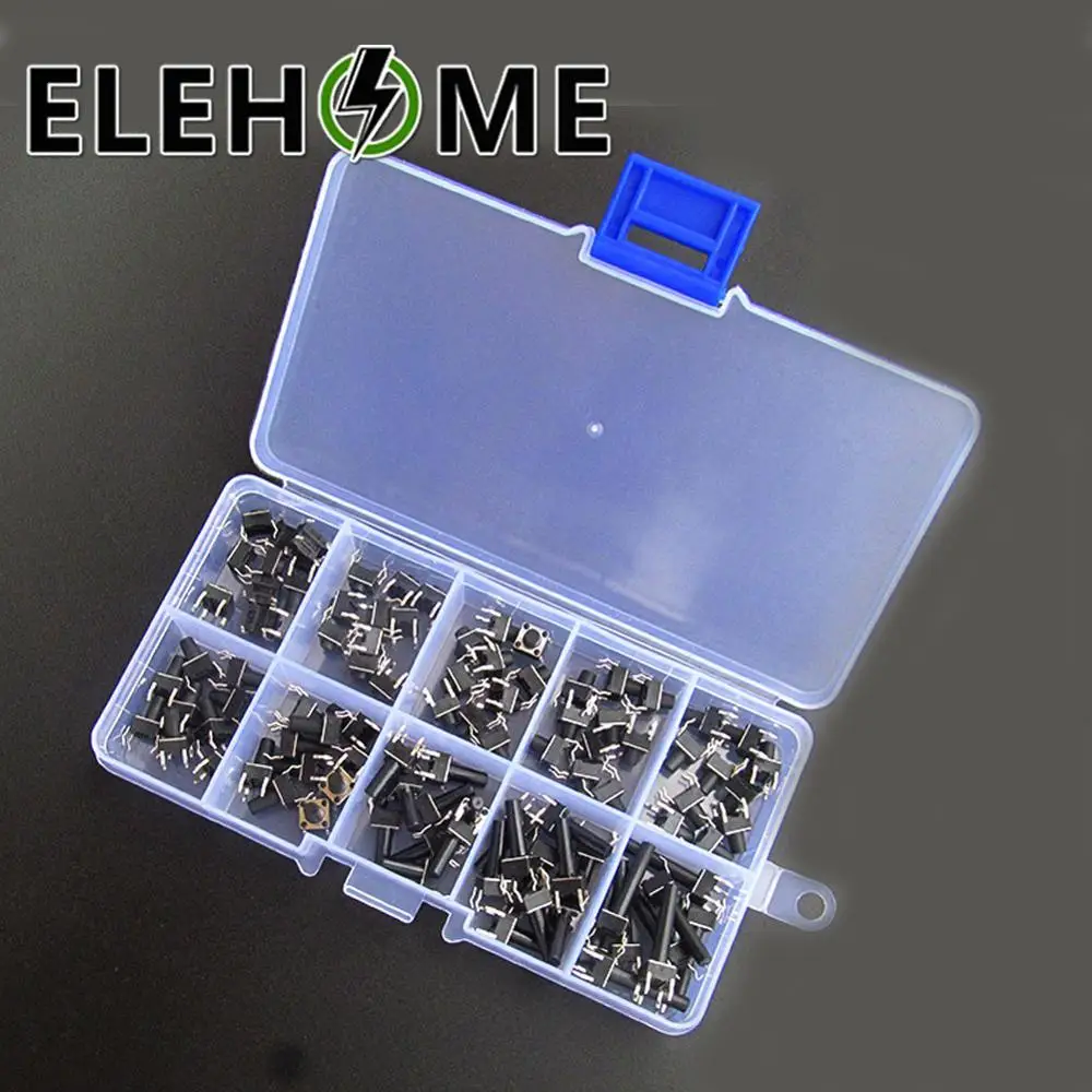 

10 models 100pcs 6*6 Tact Switch Tactile Push Button Switch Kit Height 4.3MM~13MM DIP 4P micro switch 6x6 Key switch XF30