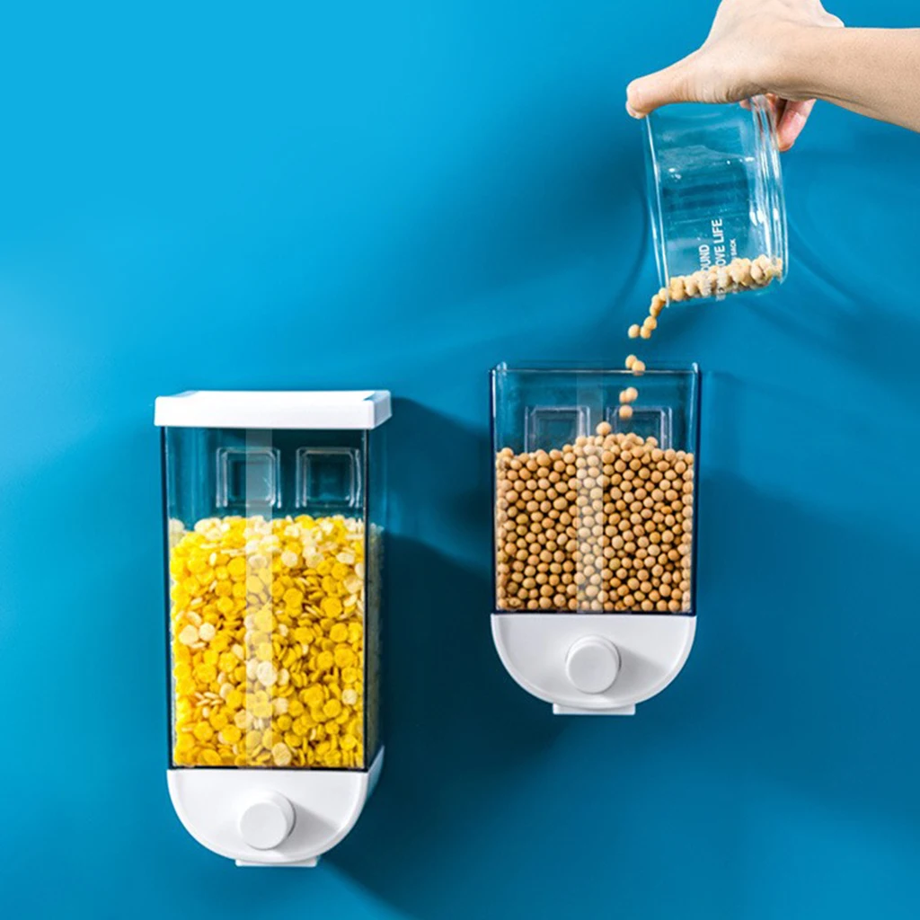Wall mounted Dry Food Storage Container Dispenser for Nuts, Cereal, Grain, Beans