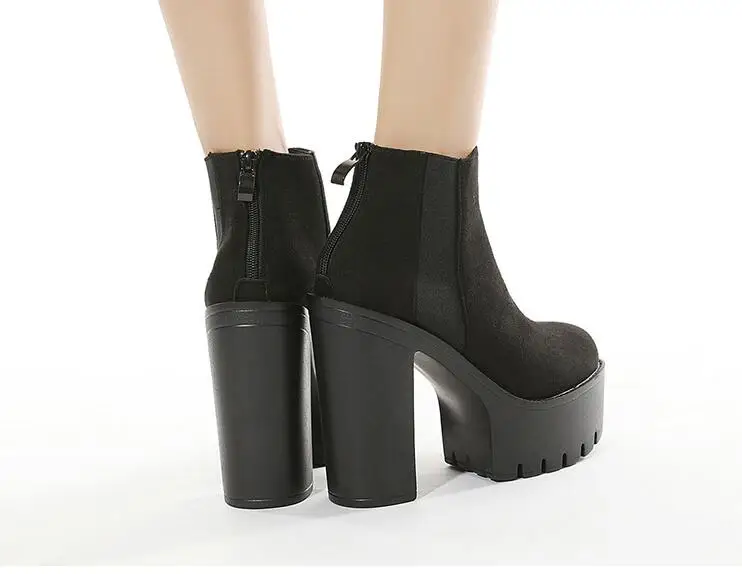 Sexy Black Women elastic fabric Boots  High Heels Boots Fashion  Round head Ankle Boots High Heels Platform Women's Dance Boots