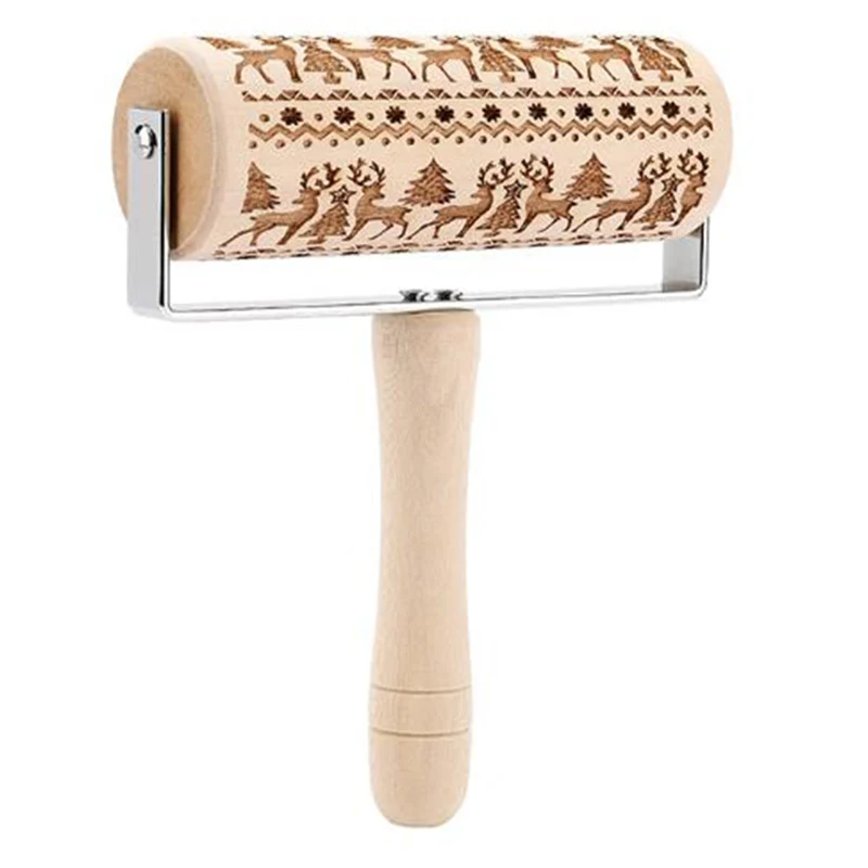 Dining Rolling Pin Cookies Batter Embossed Baking Christmas Decorating